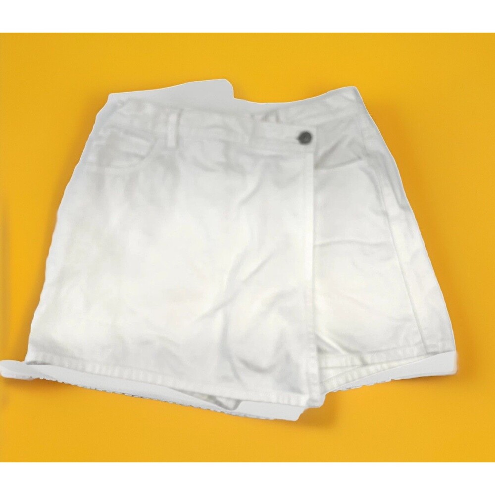 Uniqlo Women Skort 11 White Denim Asymmetric Overlay Front Panel Everyday Casual